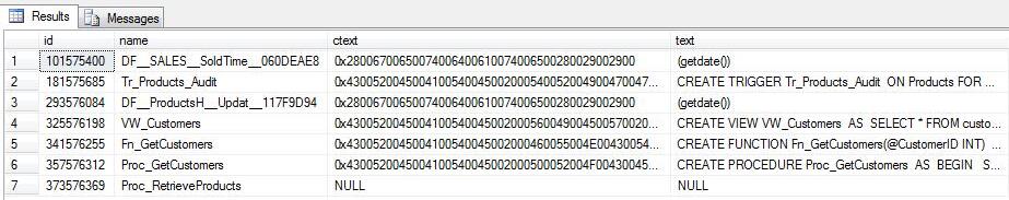 procedure storing table